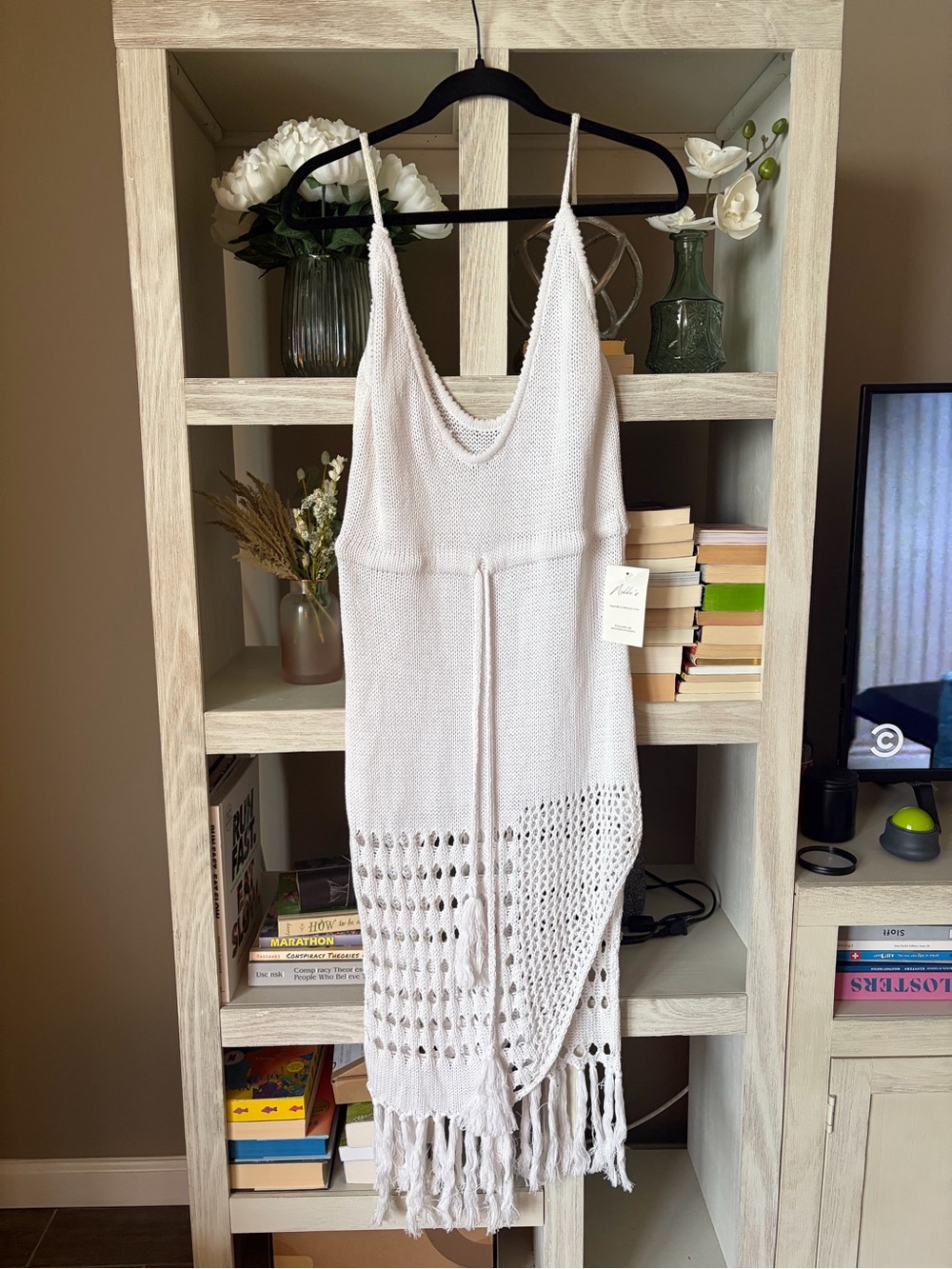 White Knit Fringe Slip Cover Up. NWT.